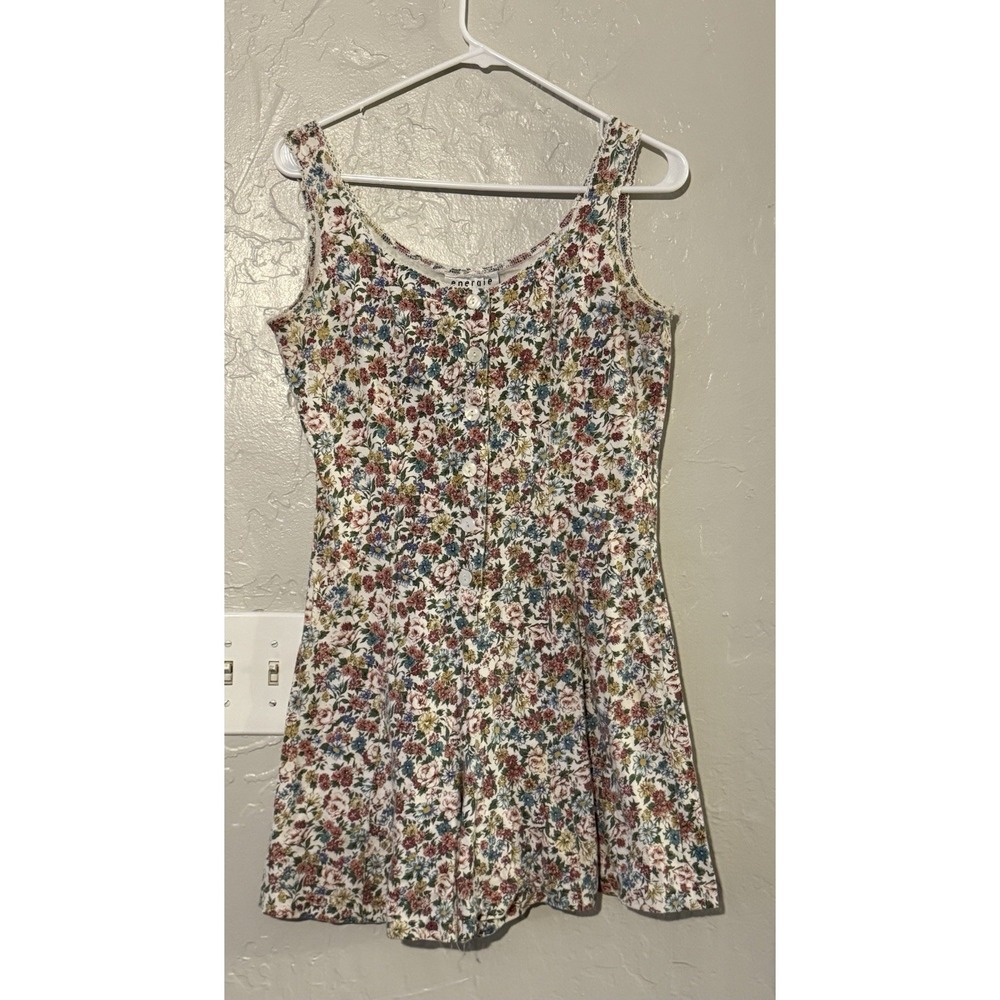 Y2K Style Energie Romper Mini Dress Medium White Floral Spring Summer Boho